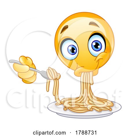 Yellow Smiley Emoticon Eating Pasta Posters, Art Prints