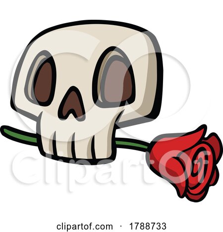 Cartoon Skull with a Red Rose by yayayoyo
