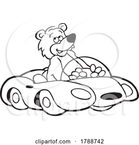 Cartoon Black and White Bear Diving a Convertible Sports Car by Johnny Sajem