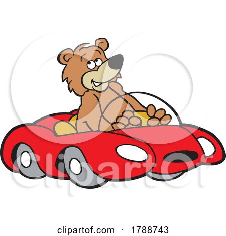 Cartoon Bear Diving a Red Convertible Sports Car by Johnny Sajem