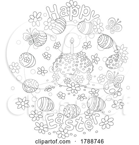 Cartoon Black and White Happy Easter Greeting by Alex Bannykh
