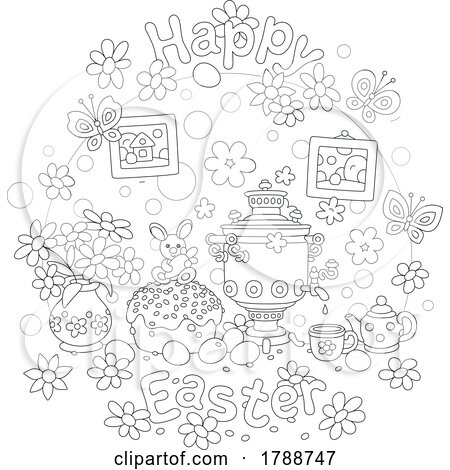 Cartoon Black and White Happy Easter Greeting by Alex Bannykh