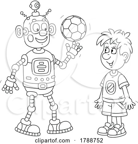 Cartoon Black and White Robot and Boy Playing by Alex Bannykh