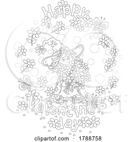 Cartoon Black and White Witch Girl with a Happy Valentines Day Greeting by Alex Bannykh