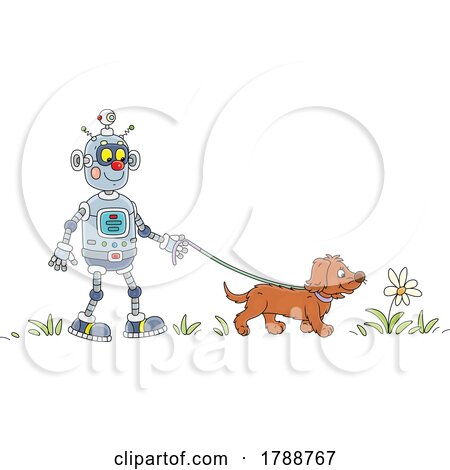 Cartoon Robot Walking a Dog by Alex Bannykh