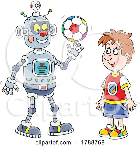 Cartoon Robot and Boy Playing by Alex Bannykh