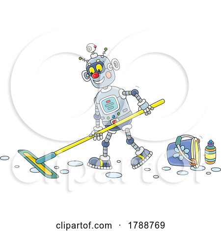 Cartoon Robot Mopping by Alex Bannykh