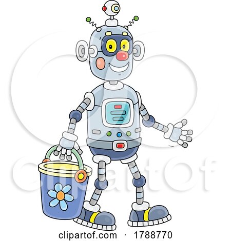 Cartoon Robot Carrying a Bucket by Alex Bannykh