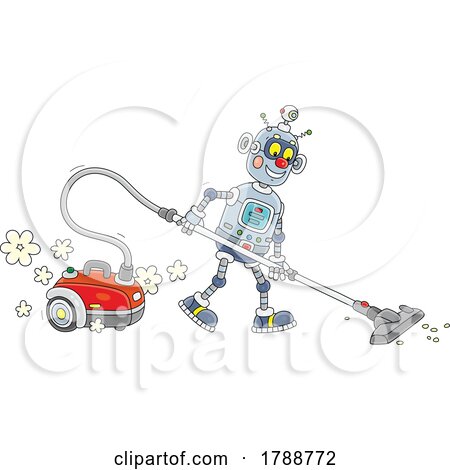 Cartoon Robot Vacuuming by Alex Bannykh