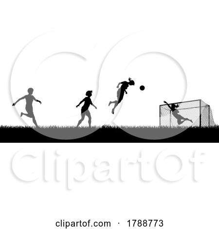 Women Soccer Football Players Scene Silhouette by AtStockIllustration