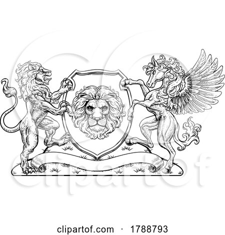 Coat of Arms Pegasus Lion Crest Shield Family Seal by AtStockIllustration
