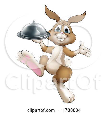 Easter Bunny Rabbit Cartoon Food Tray Cloche Chef by AtStockIllustration