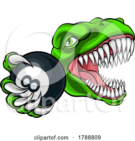 Dinosaur Angry Pool Ball Billiards Mascot Cartoon by AtStockIllustration