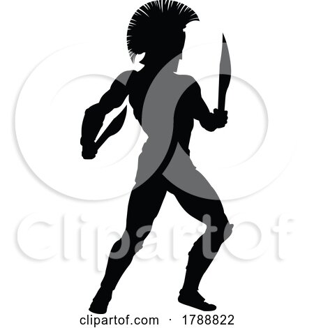 Spartan Silhouette Gladiator Trojan Greek Warrior by AtStockIllustration