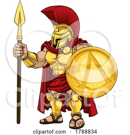 Spartan Warrior Roman Gladiator or Trojan Cartoon by AtStockIllustration