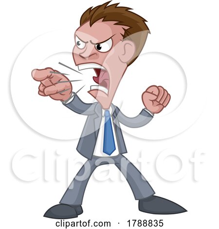 Angry Boss Office Worker in Suit Cartoon Shouting by AtStockIllustration