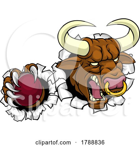 Bull Minotaur Longhorn Cow Cricket Mascot Cartoon by AtStockIllustration