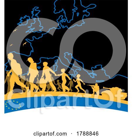 Silhouetted Refugees from Ukraine with Map and Flag by Domenico Condello