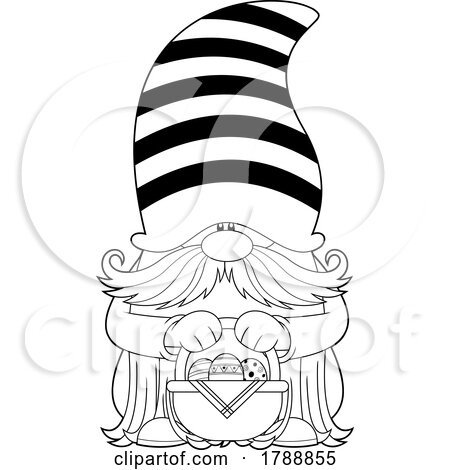 Cartoon Black and White Gnome Holding a Basket of Easter Eggs by Hit Toon