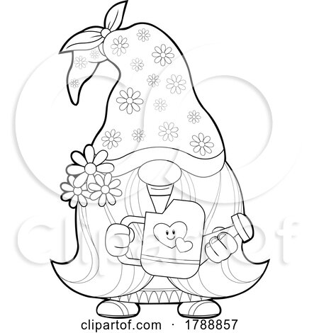 Cartoon Black and White Female Gnome Holding a Watering Can by Hit Toon