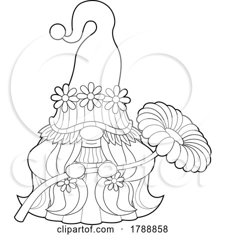Cartoon Black and White Female Gnome Holding a Big Daisy by Hit Toon