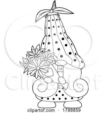 Cartoon Black and White Gnome Holding Flowers by Hit Toon