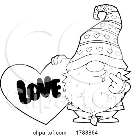 Cartoon Black and White Valentines Day Gnome Holding a Love Heart by Hit Toon