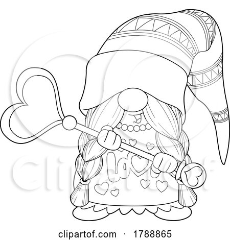 Cartoon Black and White Female Valentines Day Gnome Holding a Wand by Hit Toon