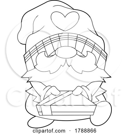 Cartoon Black and White Valentines Day Gnome Holding a Gift by Hit Toon
