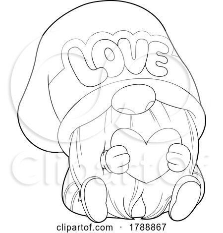 Cartoon Black and White Gnome Holding a Heart and Wearing a Love Hat by Hit Toon