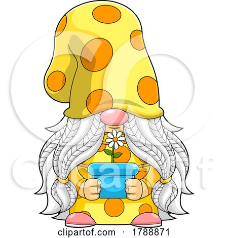 Cartoon Female Gnome Holding a Potted Flower by Hit Toon