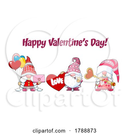 Cartoon Happy Valentines Day Greeting over Gnomes by Hit Toon