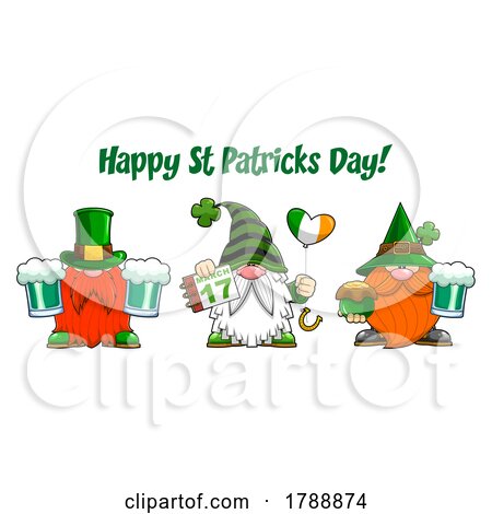 Cartoon Happy St Patricks Day Greeting over Gnomes by Hit Toon