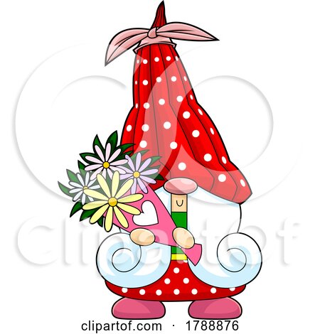 Cartoon Gnome Holding Flowers by Hit Toon