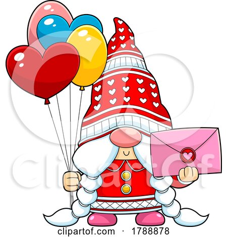 Cartoon Female Valentines Day Gnome Holding a Card and Balloons by Hit Toon