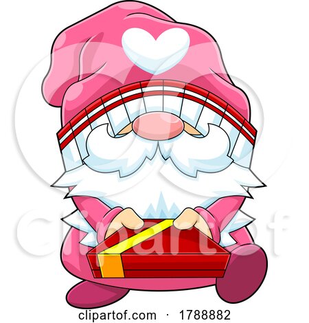 Cartoon Valentines Day Gnome Holding a Gift by Hit Toon