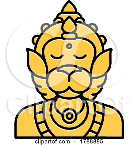 Indian Hindu God Hnuman Anjaneya in Gold Yellow by Lal Perera