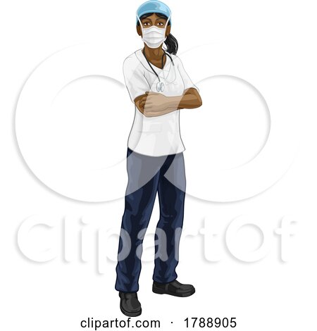 Doctor or Nurse Woman in Medical Scrubs and PPE by AtStockIllustration