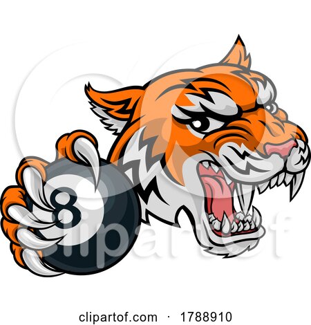 Tiger Angry Pool 8 Ball Billiards Mascot Cartoon by AtStockIllustration