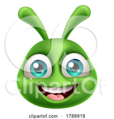 Green Alien Cute Emoticon Martian Face Cartoon by AtStockIllustration