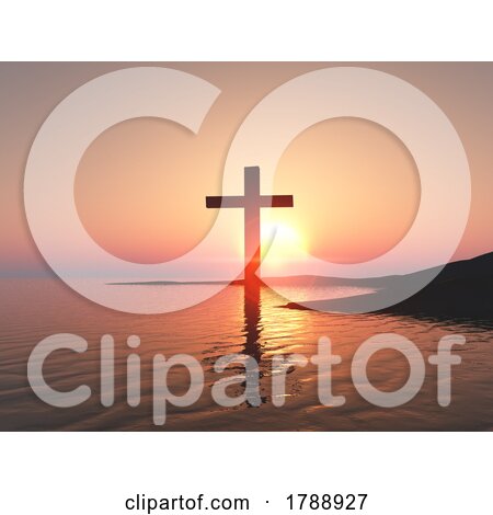 3D Good Friday Background with Cross Against a Sunset Sky by KJ Pargeter