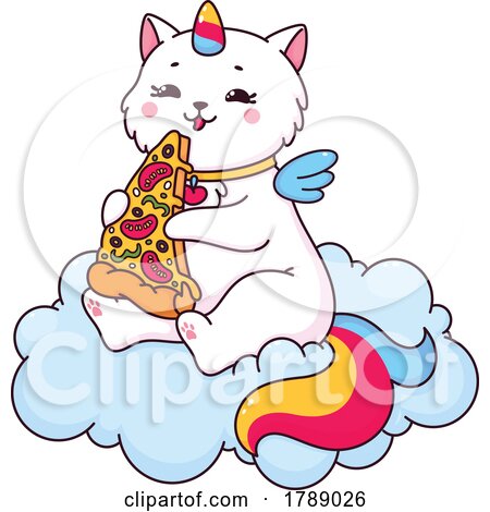 Unicorn Cat Eating Pizza on a Cloud by Vector Tradition SM
