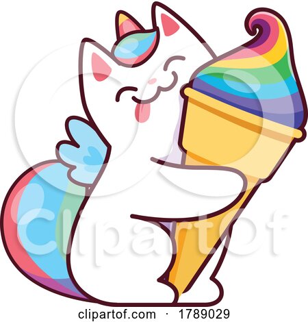 Unicorn Cat Licking an Ice Cream Cone by Vector Tradition SM