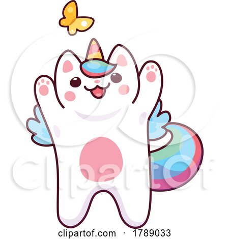 Unicorn Cat Playing with a Butterfly by Vector Tradition SM
