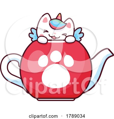 Unicorn Cat Playing in a Tea Pot by Vector Tradition SM