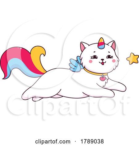 Unicorn Cat Chasing a Star by Vector Tradition SM