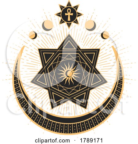 Tarot Sign with Ankh Moon and Sun Inside Seven Pointed Star and Circle by Vector Tradition SM
