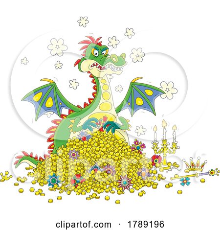 Cartoon Dragon Guarding Treasure by Alex Bannykh
