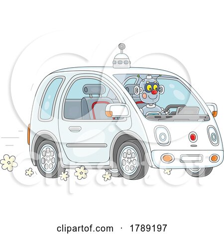 Cartoon Robot Driving a Car by Alex Bannykh