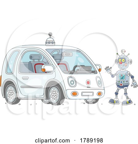 Cartoon Robot Waving by a Car by Alex Bannykh